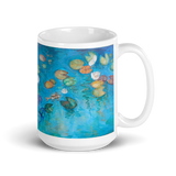 KOI IN A LOTUS POND White Glossy Ceramic Mug - Energy Art by Karina Woldt