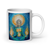 FLAMES OF AWAKENING White Glossy Ceramic Mug - Energy Art by Karina Woldt