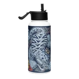 THE TIGER HERALDS GOOD FORTUNE Energy Art by Meekyung Shin | Stainless Steel Water Bottle with a Straw Lid
