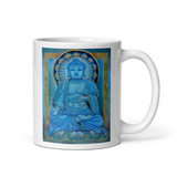 BLUE BUDDHA White Glossy Ceramic Mug - Energy Art by Matthew Smith