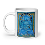 BLUE BUDDHA White Glossy Ceramic Mug - Energy Art by Matthew Smith