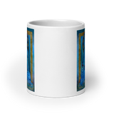 BLUE BUDDHA White Glossy Ceramic Mug - Energy Art by Matthew Smith