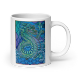 BLUE DRAGON White Glossy Ceramic Mug - Energy Art by Matthew Smith
