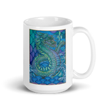 BLUE DRAGON White Glossy Ceramic Mug - Energy Art by Matthew Smith