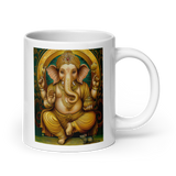 GOLDEN GANESH White Glossy Ceramic Mug - Energy Art by Matthew Smith