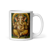 GOLDEN GANESH White Glossy Ceramic Mug - Energy Art by Matthew Smith