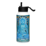 Blue Buddha - Energy Art by Matthew Smith - Stainless Steel Water Bottle with a Straw Lid