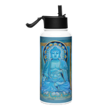 Blue Buddha - Energy Art by Matthew Smith - Stainless Steel Water Bottle with a Straw Lid