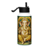 Golden Ganesh - Energy Art by Matthew Smith - Stainless Steel Water Bottle with a Straw Lid