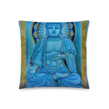 Blue Buddha Throw Pillow by Matthew Smith