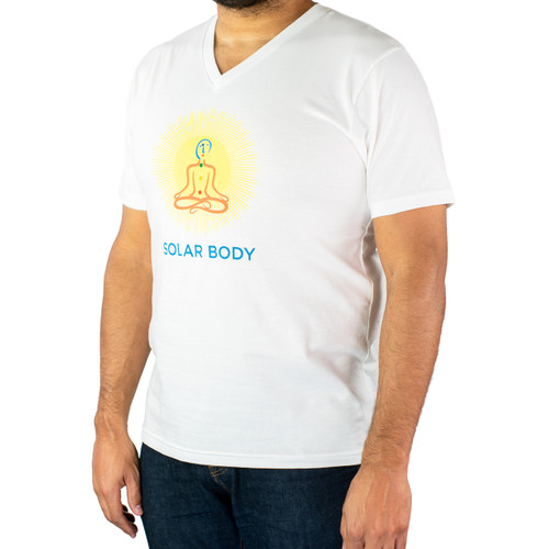 Solar Body T-Shirt, 100% Organic (White, V-neck)