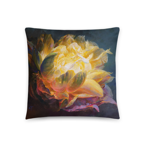 Golden Flower Throw Pillow by Al Choi