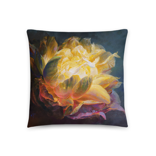 Golden Flower Throw Pillow by Al Choi