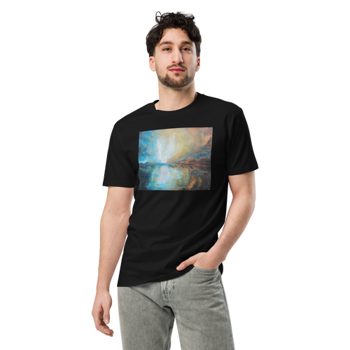 SUNRISE ABOVE LOCH LOMOND Unisex Premium Cotton T-shirt Energy Art by Karina Woldt - Dark