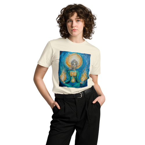 FLAMES OF AWAKENING Unisex Premium Cotton T-shirt Energy Art by Karina Woldt - Light