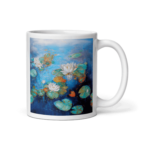 WATER LILIES POND White Glossy Ceramic Mug Energy Art by Karina Woldt