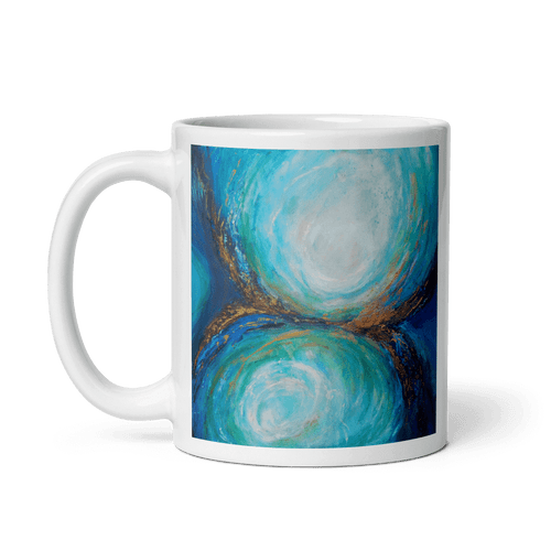 REFLECTIONS OF LIGHT White Glossy Ceramic Mug - Energy Art by Karina Woldt