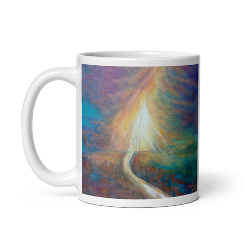 PATH INTO LIGHT White Glossy Ceramic Mug - Energy Art by Karina Woldt