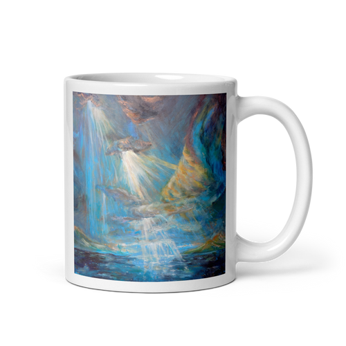 LIGHT THROUGH STORM White Glossy Ceramic Mug - Energy Art by Karina Woldt