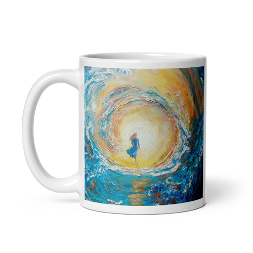 INTO THE LIGHT White Glossy Ceramic Mug - Energy Art by Karina Woldt