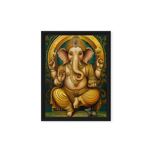 Golden Ganesh - Energy Art by Matthew Smith - Framed Canvas Print