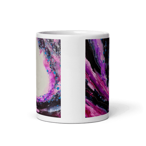 BEYOND THE PERIPHERY White Glossy Ceramic Mug - Energy Art by Rebecca Bond