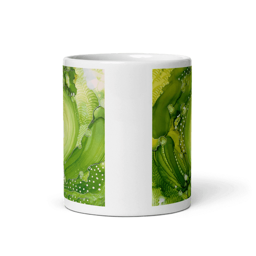 HEART CHAKRA White Glossy Ceramic Mug - Energy Art by Rebecca Bond