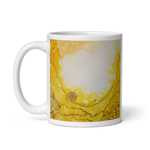 SOLAR PLEXUS CHAKRA White Glossy Ceramic Mug - Energy Art by Rebecca Bond