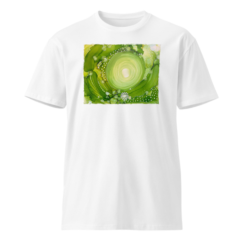 HEART CHAKRA Unisex Premium Cotton T-shirt Energy Art by Rebecca Bond -  Light