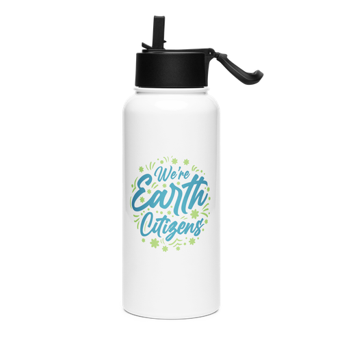 WE'RE EARTH CITIZENS | Stainless Steel Water Bottle with a Straw Lid