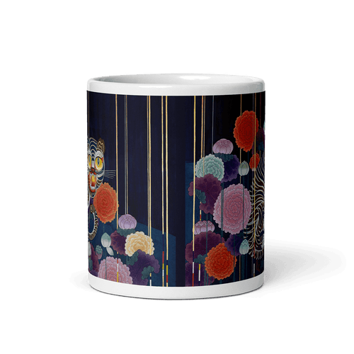 THE CYCLE OF LIFE White Glossy Ceramic Mug - Energy Art by Meekyung Shin
