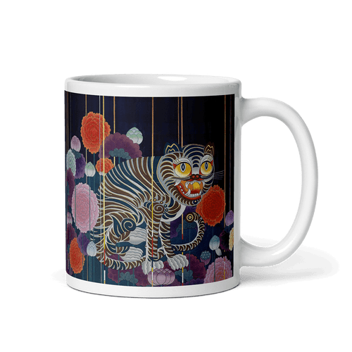 THE CYCLE OF LIFE White Glossy Ceramic Mug - Energy Art by Meekyung Shin