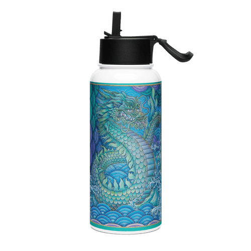 Blue Dragon - Energy Art by Matthew Smith - Stainless Steel Water Bottle with a Straw Lid