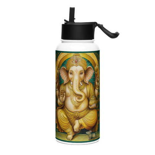 Golden Ganesh - Energy Art by Matthew Smith - Stainless Steel Water Bottle with a Straw Lid