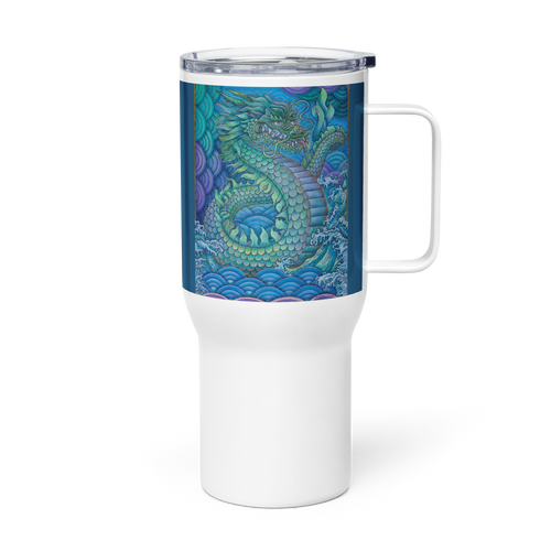Blue Dragon - Energy Art by Matthew Smith - Travel Mug with a Handle