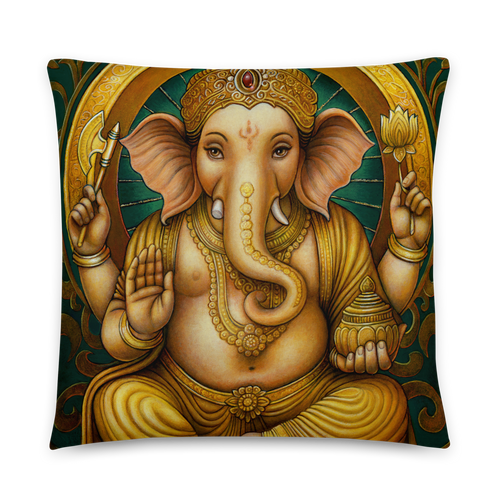 Golden Ganesh Throw Pillow by Matthew Smith
