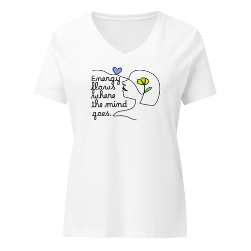 ENERGY FLOWS WHERE THE MIND GOES - Floral | Light | Women’s Relaxed Blended V-neck T-shirt