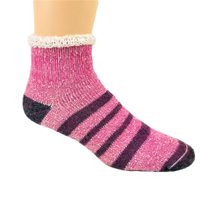Thermal Alpaca Slipper Sock - Pink Stripe: Made in Canada Thermal Alpaca Slipper Sock - Pink Stripe: Made in Canada