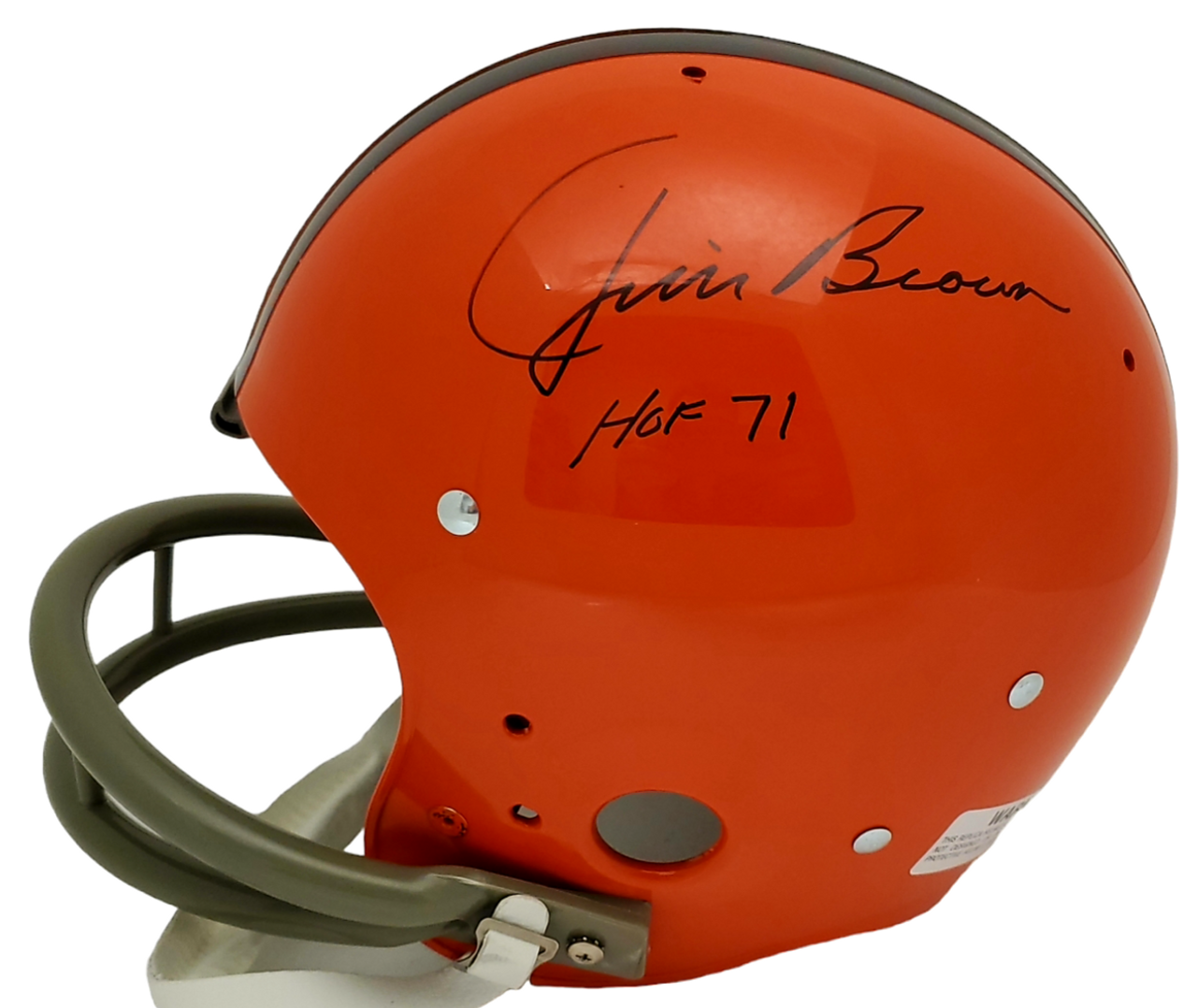 Jim Brown Cleveland Browns Autographed Throwback Suspension Replica Helmet  (Signed on left side) w/ 'HOF 71'