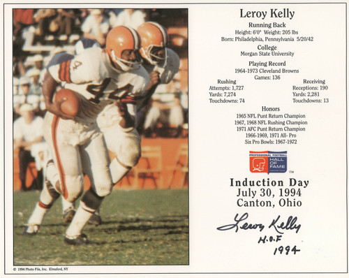 Leroy Kelly Cleveland Browns 8-12 8x10 Autographed Photo - Certified Authentic