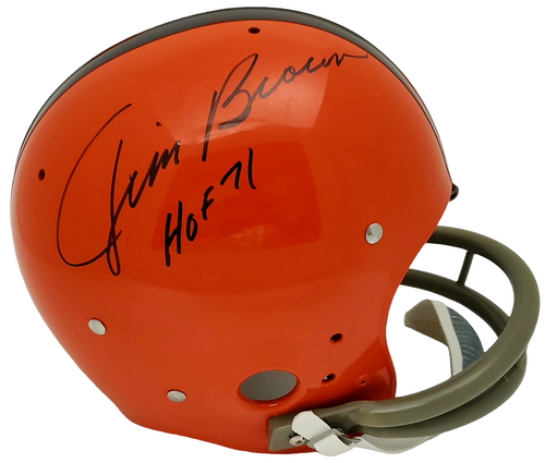 Jim Brown Cleveland Browns Autographed Throwback Suspension Replica Helmet w/ "HOF 71" Inscription - Certified Authentic