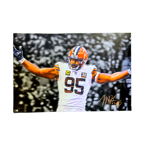 Myles Garrett Cleveland Browns Autographed 36x24 Landscape Canvas Wall Hanging  - Beckett QR Code