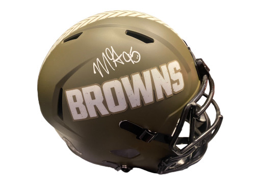 Myles Garrett Autographed Cleveland Browns Riddell Full Size Green Salute To Service Helmet  - Beckett QR Code