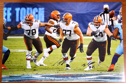 JC Tretter, Wyatt Teller, Jack Conklin Cleveland Browns 16-1 16x24 Autographed Signed Photo - Certified Authentic