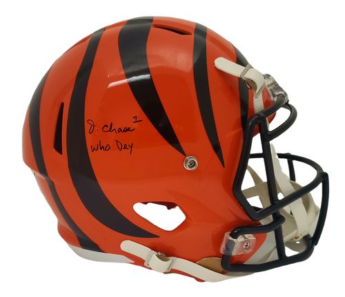 Ja'Marr Chase Cincinnati Bengals Autographed Speed Replica Helmet w/ Who Dey Inscription - Beckett Authentic