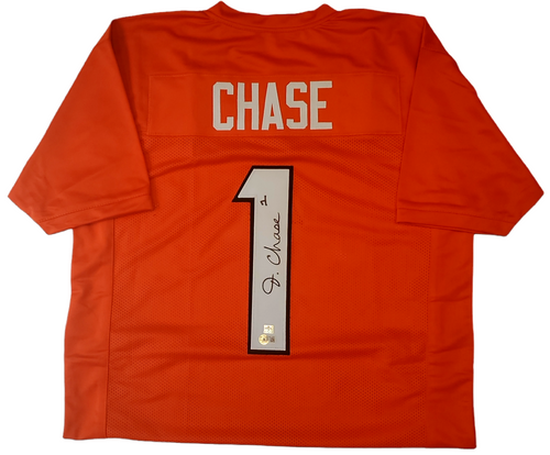 Ja'Marr Chase Autograph Black Bengals Jersey Framed 37×45