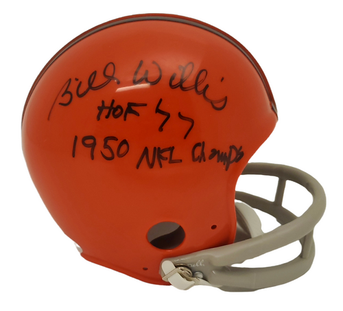 Bill Willis Cleveland Browns Autographed Signed Suspension Mini Helmet w/ "HOF77" & "1950 World Champs" Inscriptions  - PSA Authentic