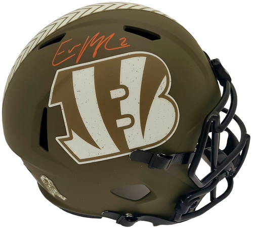 Evan McPherson Cincinnati Bengals Autographed Salute to Service Replica Helmet (Orange) - JSA Authentic