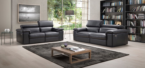 Roma 3 and 2 Seater Black Leather Sofas