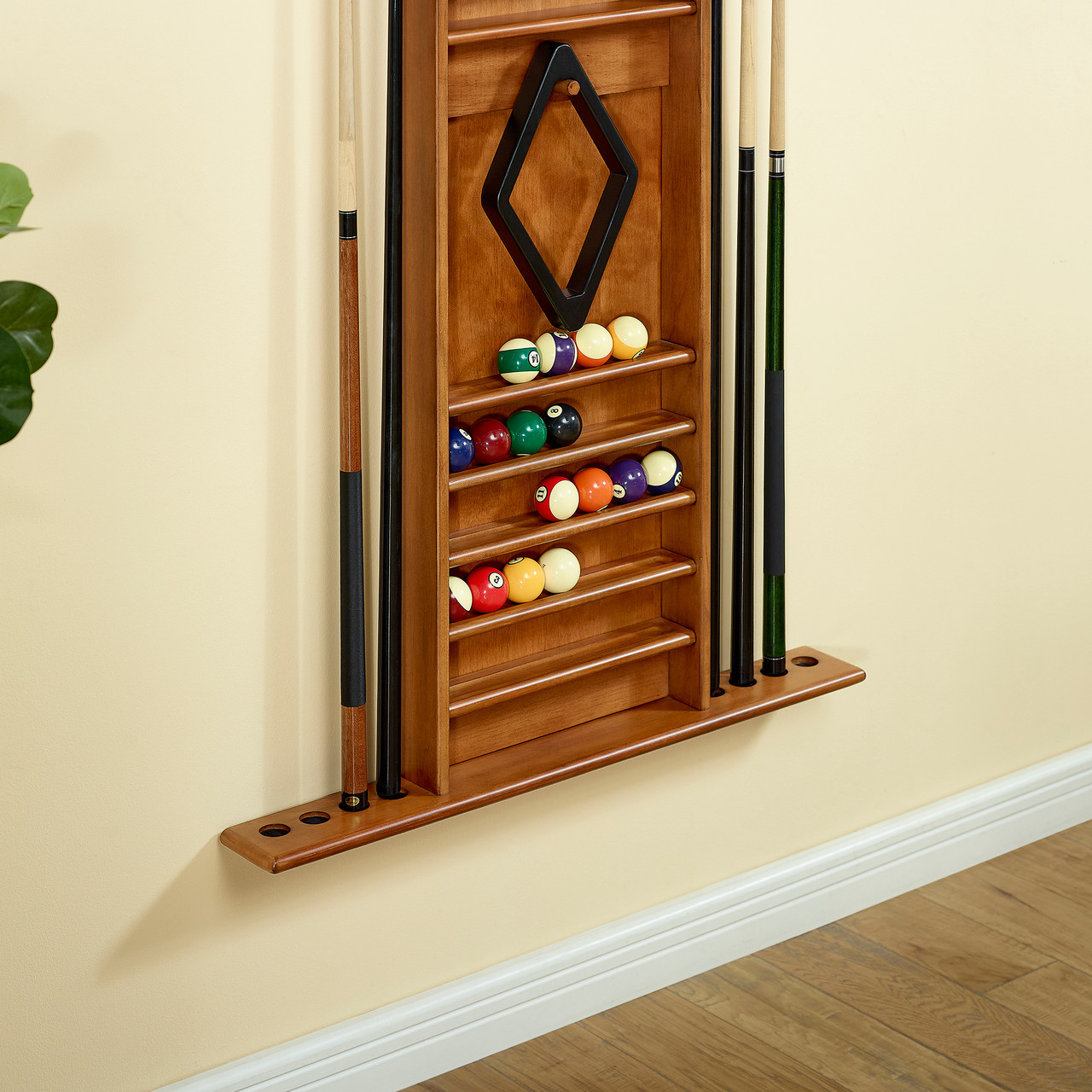 Playcraft Hardwood 8 Cue Billiard Wall Rack - Whiskey - eFamilyFun
